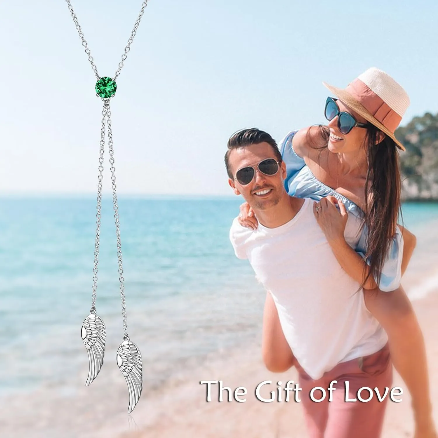925 Sterling Silver Angel Wing Necklaces for Women Zirconia Guardian Birthstone Necklace Jewelry Angel Wing Tassel Pendant Y Necklace Jewelry Gifts for Women Girls Mom Daughter