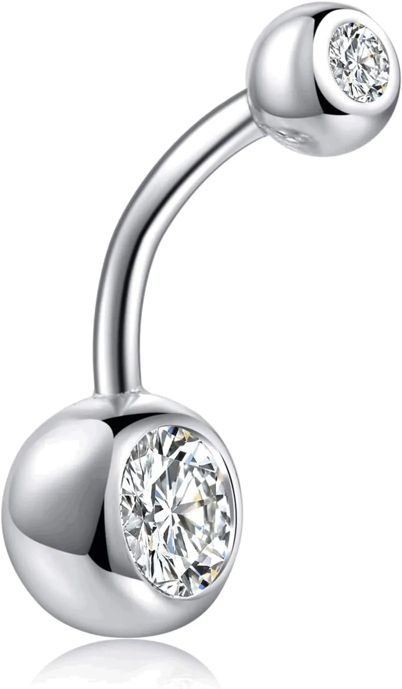 925 Sterling Silver Belly Button Rings 14G 10mm Curved Barbell Piercing Navel Rings for Women
