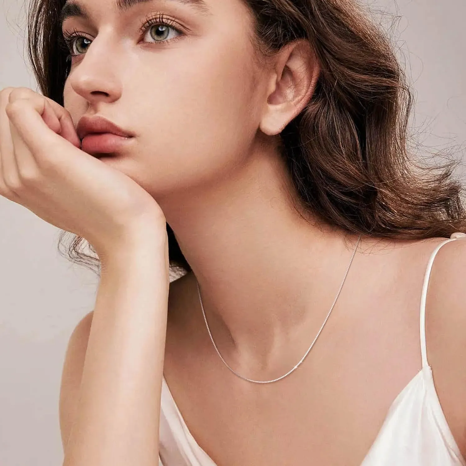 925 Sterling Silver Chain Necklace for Women 0.8mm Box Chain Dainty Women Chain Necklaces for Anniversary Birthday Valentine's Day or Christmas Gifts for Wife Mom Friends 16 18 20 22 24 Inch