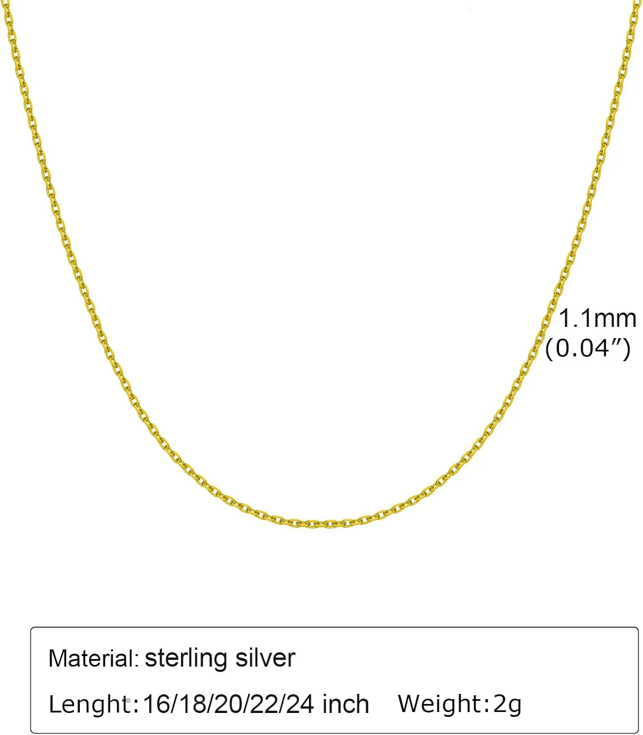925 Sterling Silver Chain Necklace for Women Girls, 1.1mm Cable Link Chain Necklace, Dainty Women Chain Necklaces 16 18 20 22 24 Inch for Mom Daughter Birthday Party