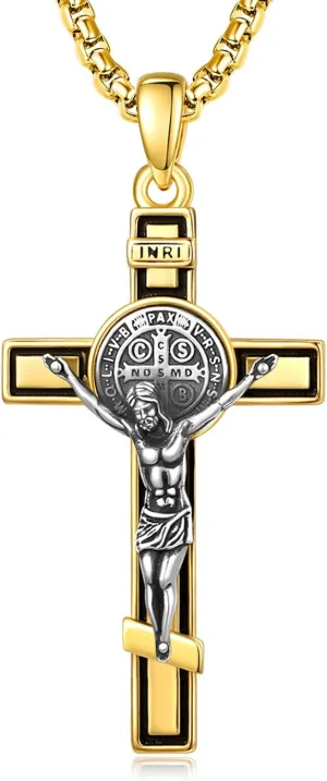 925 Sterling Silver Cross Crucifix Jesus Christ INRI Pendant Necklace for Men Women Medal Christian Religious Necklaces for Mens
