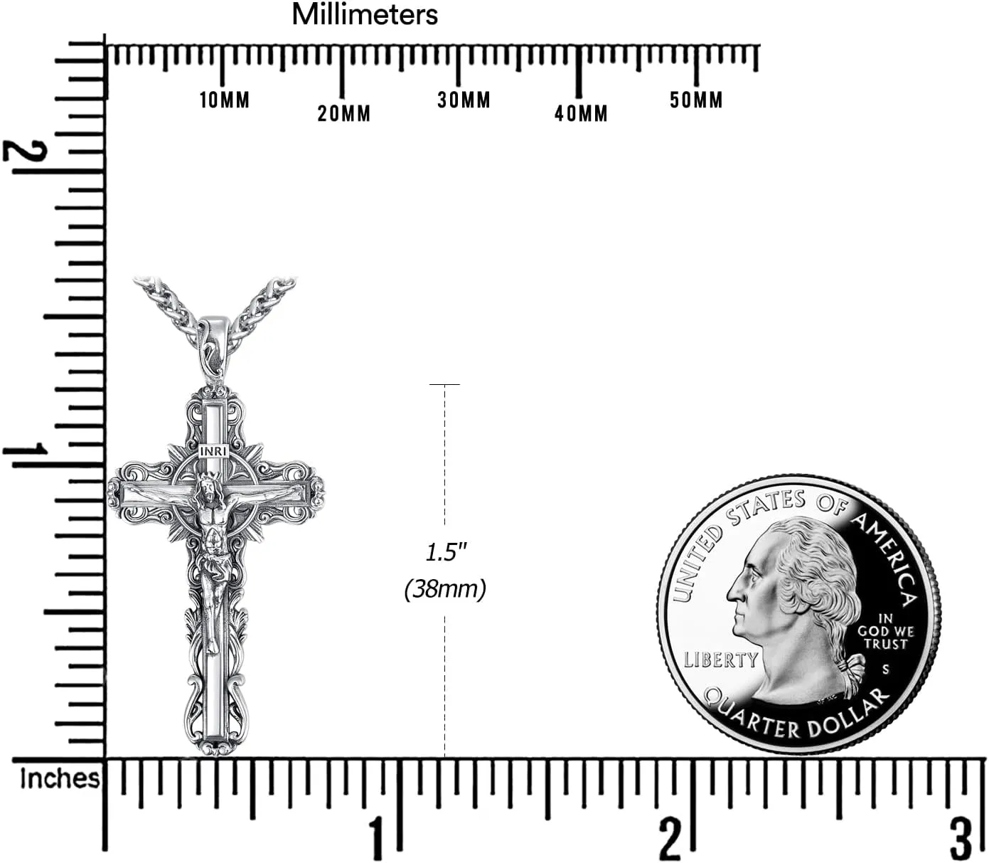 925 Sterling Silver Cross Crucifix Jesus Christ INRI Pendant Necklace for Men Women Medal Christian Religious Necklaces for Mens