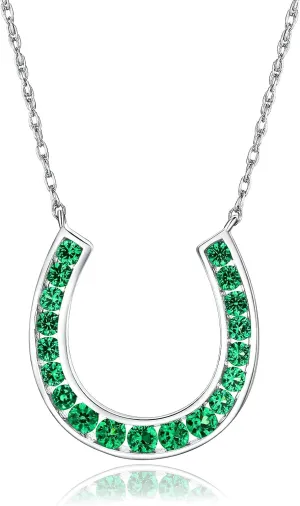 925 Sterling Silver Horseshoe Necklace Created Gemstone Birthstone Necklace Channel Set Horse Shoe Pendant Necklace Lucky Jewelry
