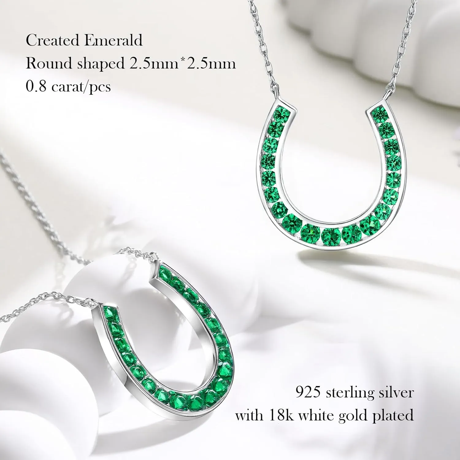 925 Sterling Silver Horseshoe Necklace Created Gemstone Birthstone Necklace Channel Set Horse Shoe Pendant Necklace Lucky Jewelry