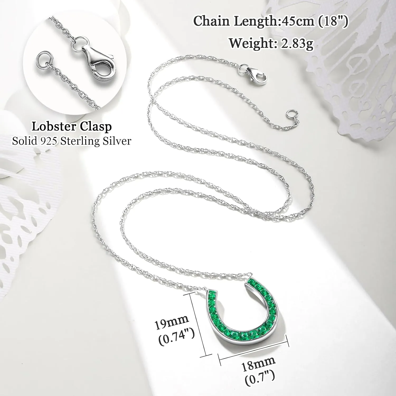 925 Sterling Silver Horseshoe Necklace Created Gemstone Birthstone Necklace Channel Set Horse Shoe Pendant Necklace Lucky Jewelry