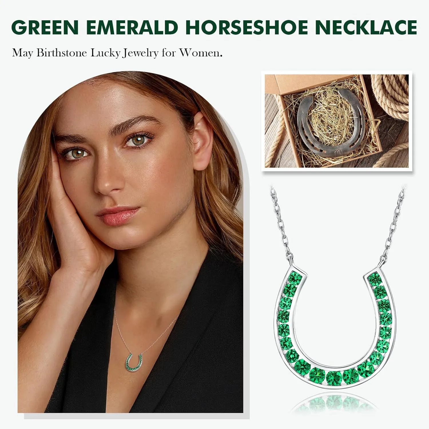 925 Sterling Silver Horseshoe Necklace Created Gemstone Birthstone Necklace Channel Set Horse Shoe Pendant Necklace Lucky Jewelry