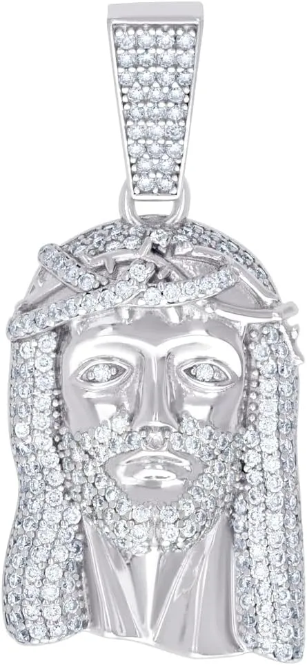 925 Sterling Silver Mens 1.34ct Moissanite Jesus Religious Charm Pendant Necklace 37.8x17.5mm Wide - for Men