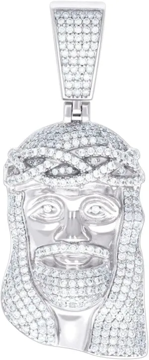 925 Sterling Silver Mens 2.61ct Moissanite Jesus Religious Charm Pendant Necklace 57x23.6mm Wide - for Men
