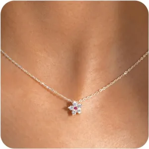 925 Sterling Silver Necklace for Women - Crystal Flower Pendant with 18K Gold Plated Chain for Girls Dainty Cubic Zirconia Necklaces Trendy Jewelry Gifts for Her Valentines Birthday