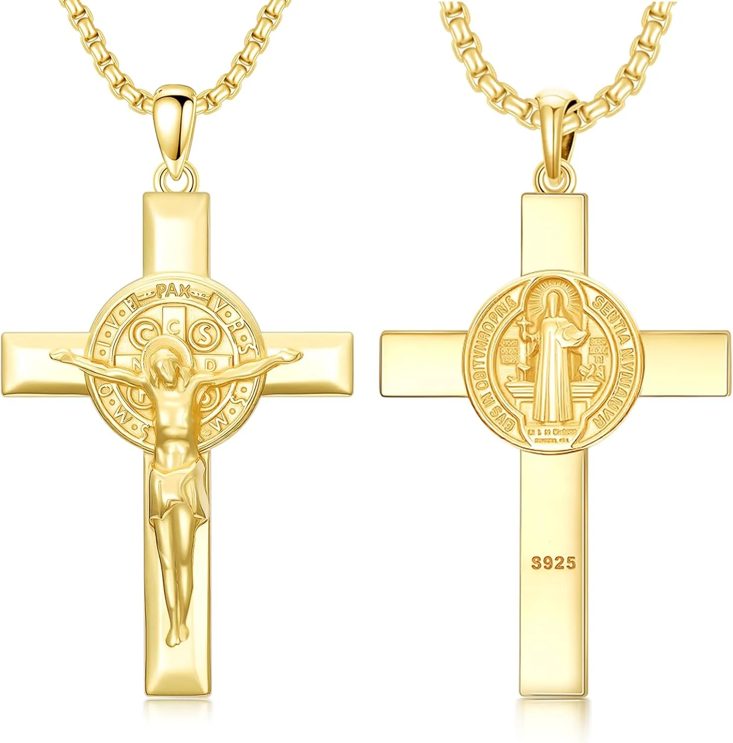 925 Sterling Silver St Michael/St Raphael/St Jude/St Christopher/St Benedict Crucifix Pendant Necklace Religious Amulet Jewelry Gift for Men Women