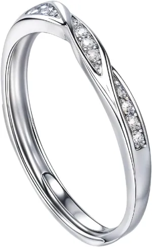 925 Sterling Silver Zirconia Couple Promise Rings for Women, Button Knot Design, Adjustable Wedding & Engagement Rings