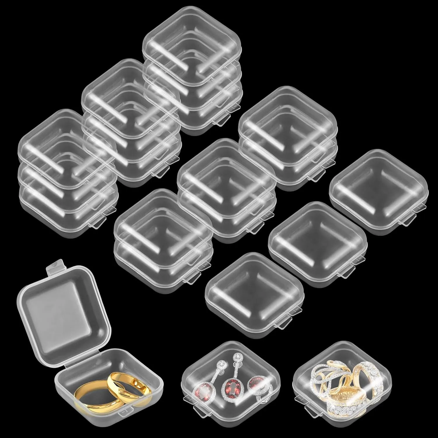 96 Pcs Mini Clear Plastic Jewelry Box, Small Storage Containers with Hinged Lids Jewelry Package Clear Cases Earring Organizers for Crafts Beads Pills Ear Studs Necklaces Rings Jewelry Case