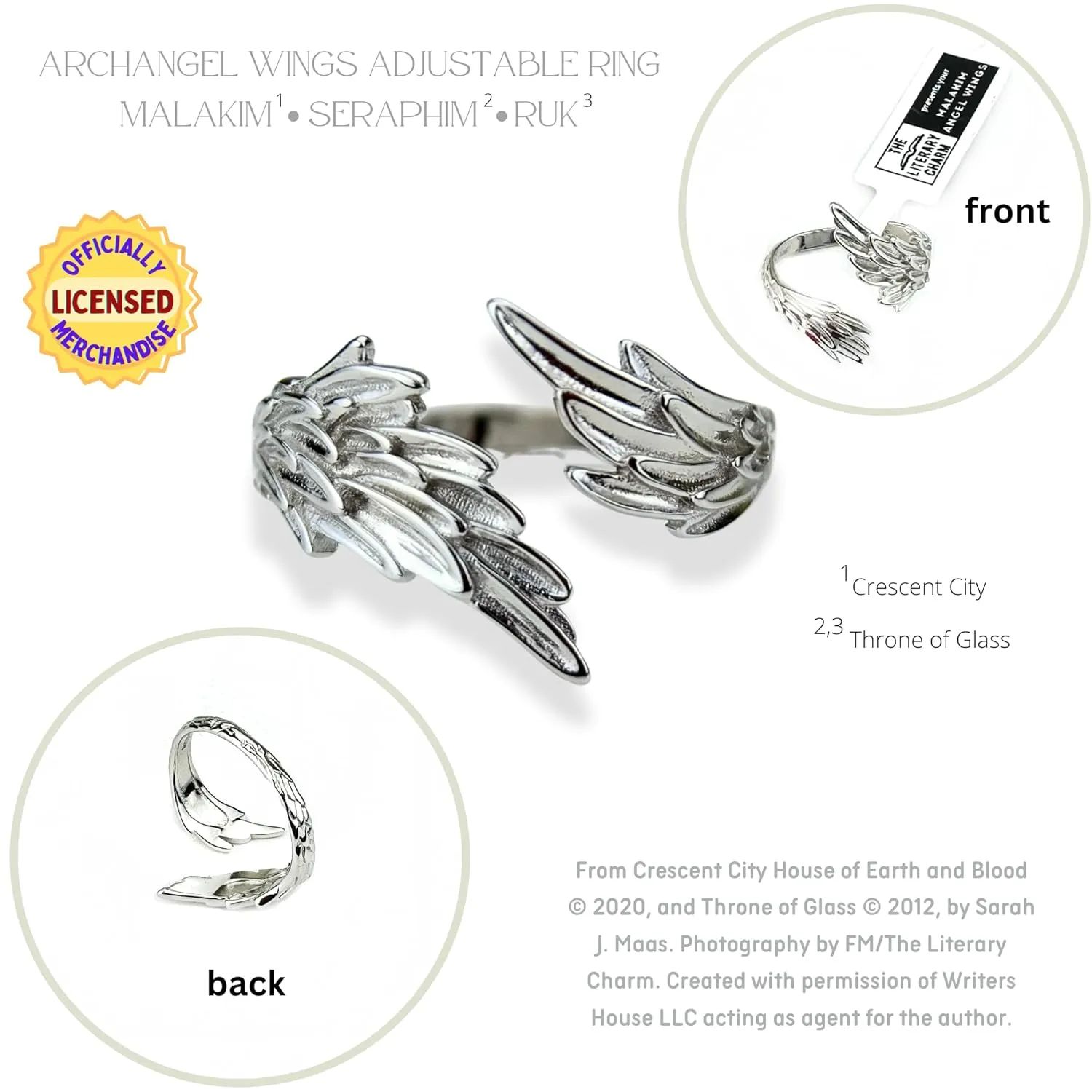 ACOTAR Wing Adjustable Ring S.J. Maas Licensed Illyrian Rhysand Crescent City Bat Boy Angel Malakim (Angel Malakim)