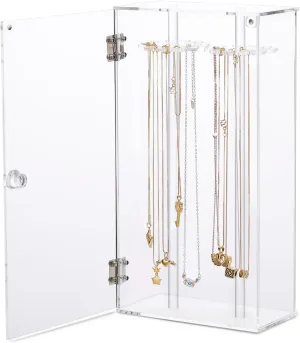 Acrylic 24 Hooks Rotation Necklace Display Stand Pendant Display Organizer Holder Dust-proof Jewelry Display Box