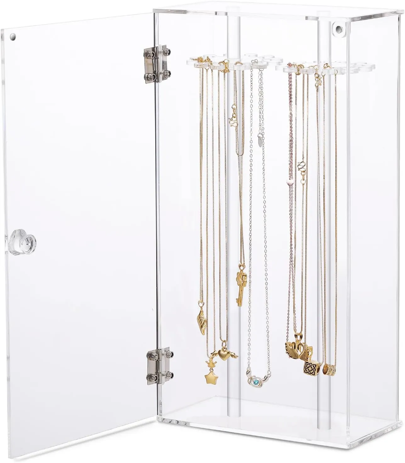 Acrylic 24 Hooks Rotation Necklace Display Stand Pendant Display Organizer Holder Dust-proof Jewelry Display Box
