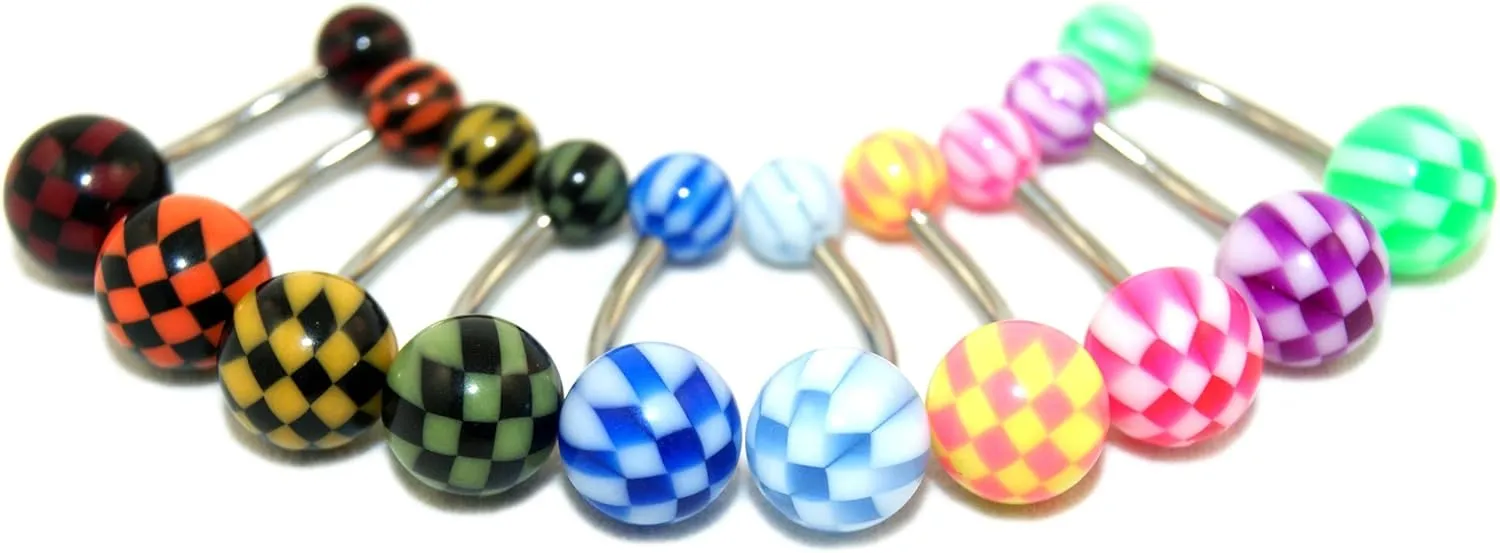 Acrylic Belly Naval Rings Checkered Pattern Design LOT of 10