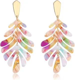 Acrylic Pendant necklace Earrings  Long Statement Leaf Charm Necklace Tortoise Resin Palm Leaf Earrings Fashion Necklaces Earrings for Women