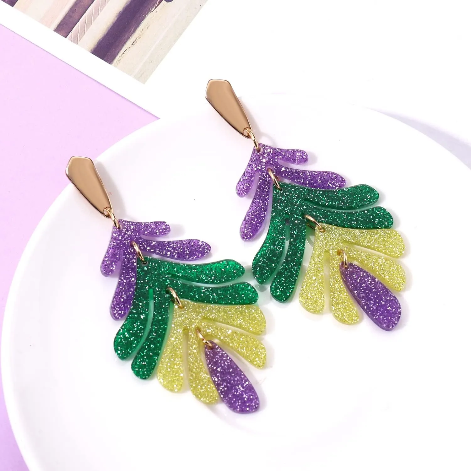Acrylic Pendant necklace Earrings  Long Statement Leaf Charm Necklace Tortoise Resin Palm Leaf Earrings Fashion Necklaces Earrings for Women