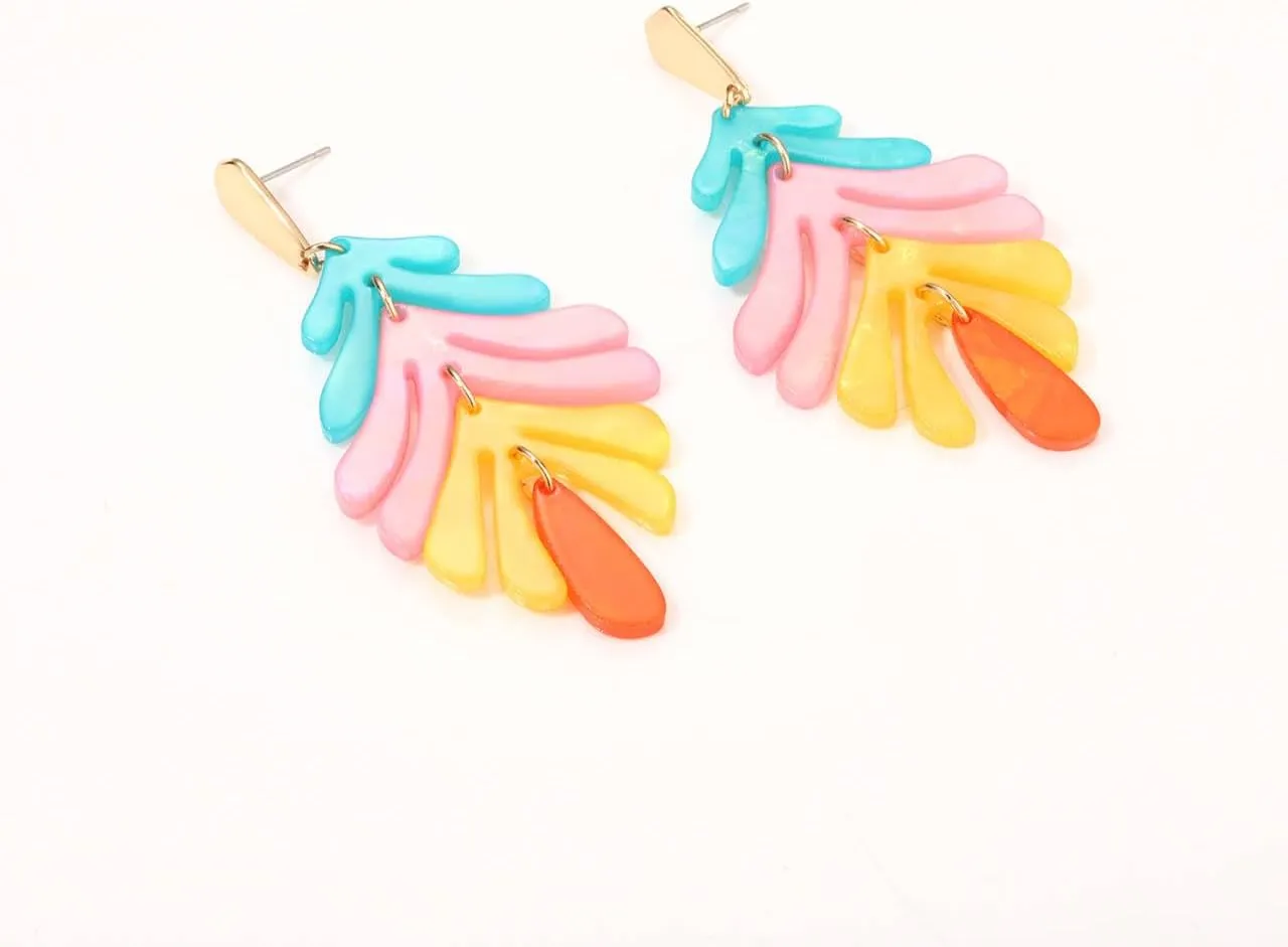 Acrylic Pendant necklace Earrings  Long Statement Leaf Charm Necklace Tortoise Resin Palm Leaf Earrings Fashion Necklaces Earrings for Women