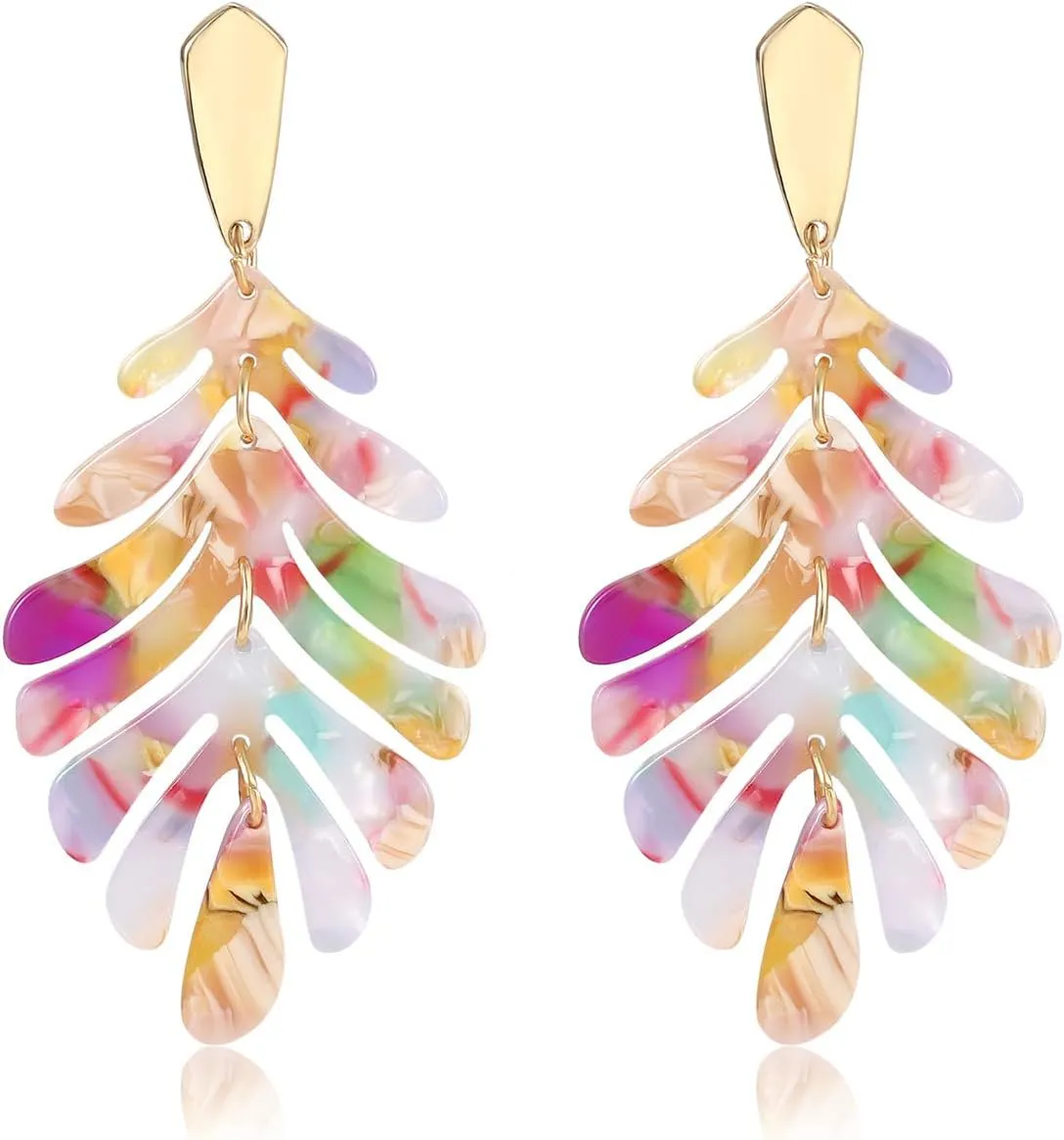 Acrylic Pendant necklace Earrings  Long Statement Leaf Charm Necklace Tortoise Resin Palm Leaf Earrings Fashion Necklaces Earrings for Women