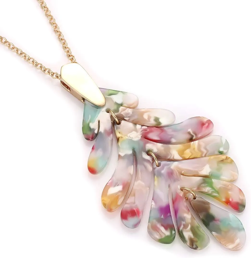 Acrylic Pendant necklace Earrings  Long Statement Leaf Charm Necklace Tortoise Resin Palm Leaf Earrings Fashion Necklaces Earrings for Women