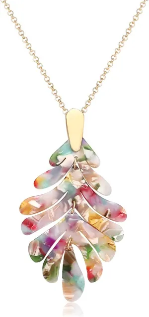 Acrylic Pendant necklace Earrings  Long Statement Leaf Charm Necklace Tortoise Resin Palm Leaf Earrings Fashion Necklaces Earrings for Women
