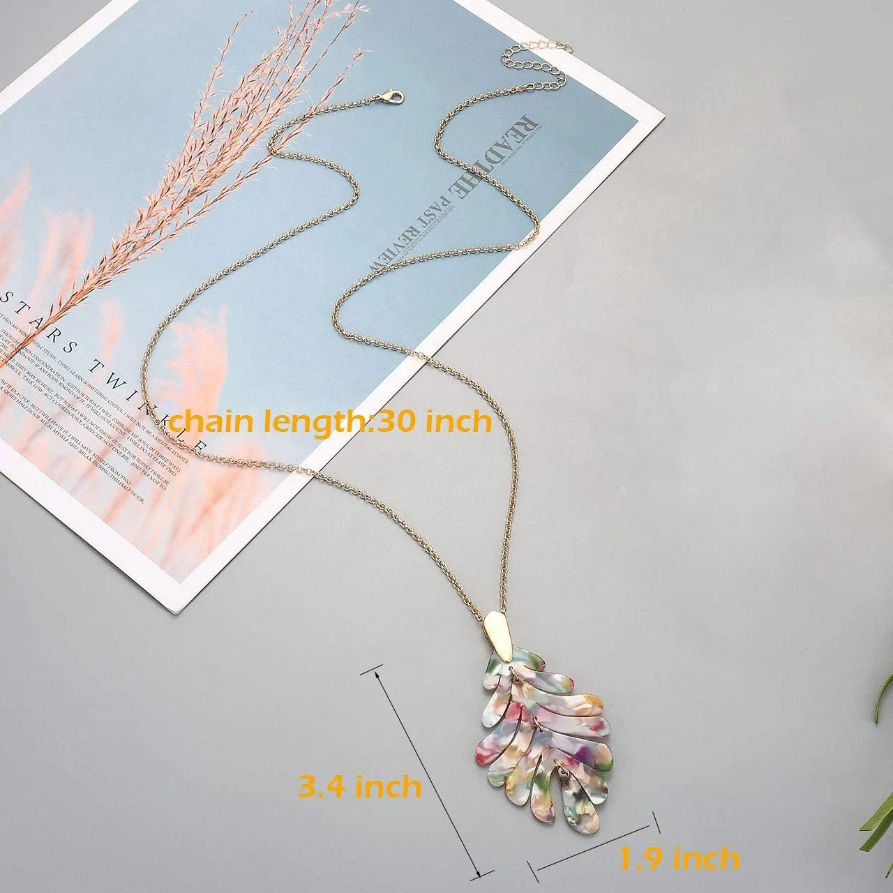 Acrylic Pendant necklace Earrings  Long Statement Leaf Charm Necklace Tortoise Resin Palm Leaf Earrings Fashion Necklaces Earrings for Women