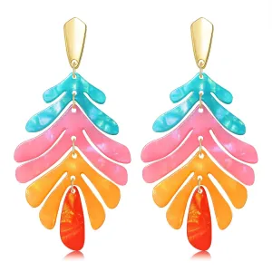 Acrylic Pendant necklace Earrings  Long Statement Leaf Charm Necklace Tortoise Resin Palm Leaf Earrings Fashion Necklaces Earrings for Women