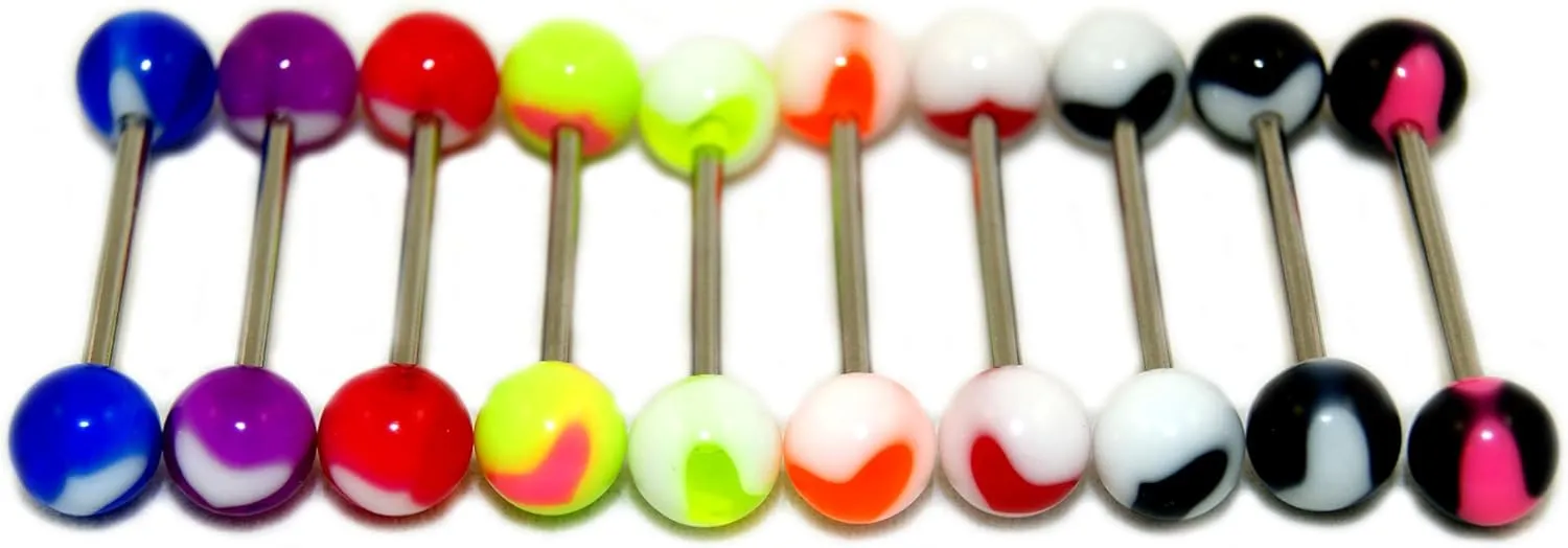Acrylic Tongue Rings Barbells Bar 14G Spy Heart Shape LOT of 10