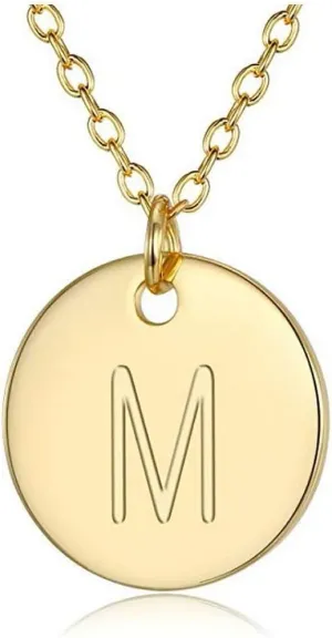 Adabele Real Gold Plated Solid Sterling Silver Letter Pendant Necklace 6mm 12mm Dainty Tiny Coin Disc A-Z 26 Alphabet Initial Personalized Heart Engraved Name Jewelry