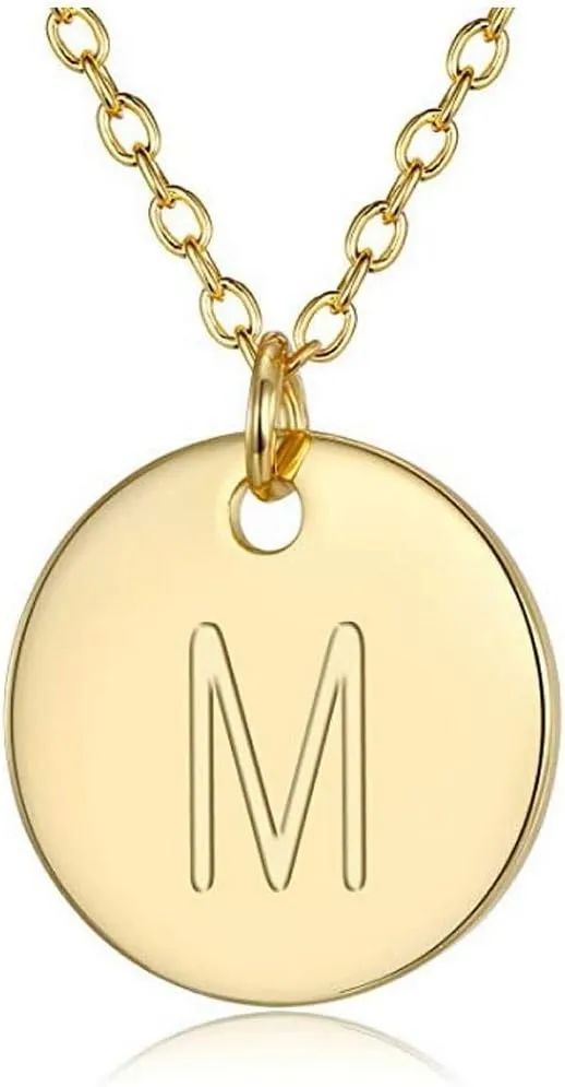 Adabele Real Gold Plated Solid Sterling Silver Letter Pendant Necklace 6mm 12mm Dainty Tiny Coin Disc A-Z 26 Alphabet Initial Personalized Heart Engraved Name Jewelry