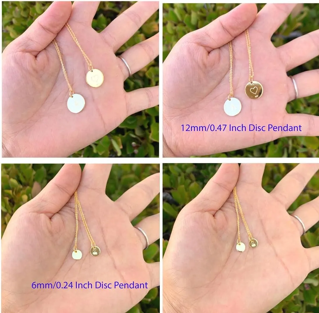 Adabele Real Gold Plated Solid Sterling Silver Letter Pendant Necklace 6mm 12mm Dainty Tiny Coin Disc A-Z 26 Alphabet Initial Personalized Heart Engraved Name Jewelry