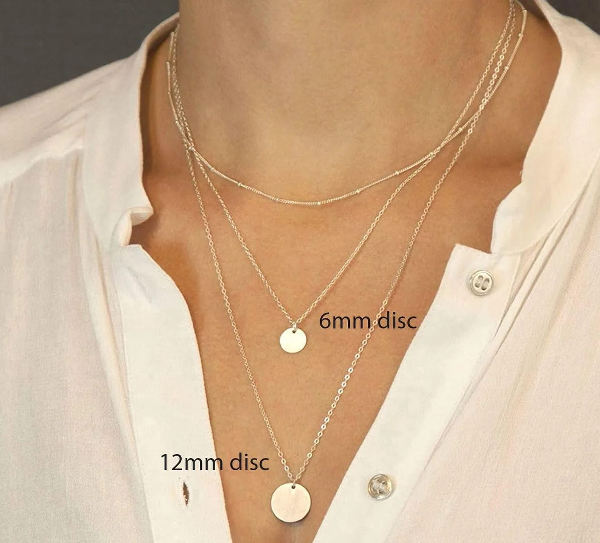 Adabele Real Gold Plated Solid Sterling Silver Letter Pendant Necklace 6mm 12mm Dainty Tiny Coin Disc A-Z 26 Alphabet Initial Personalized Heart Engraved Name Jewelry