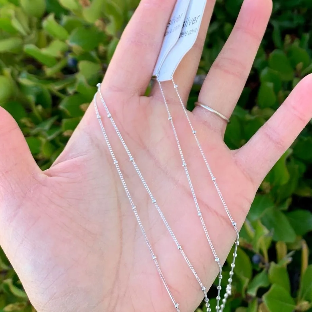 Adabele Solid 925 Sterling Silver Gold Filled 1.9mm Satellite Bead Station Curb Chain Necklace Thin Dainty Tarnish Resistant Hypoallergenic Nickel Free Women Jewelry