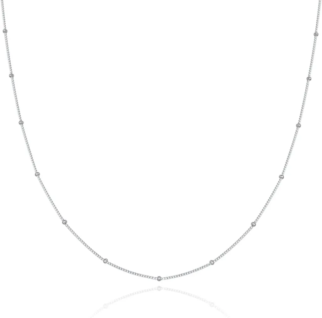 Adabele Solid 925 Sterling Silver Gold Filled 1.9mm Satellite Bead Station Curb Chain Necklace Thin Dainty Tarnish Resistant Hypoallergenic Nickel Free Women Jewelry
