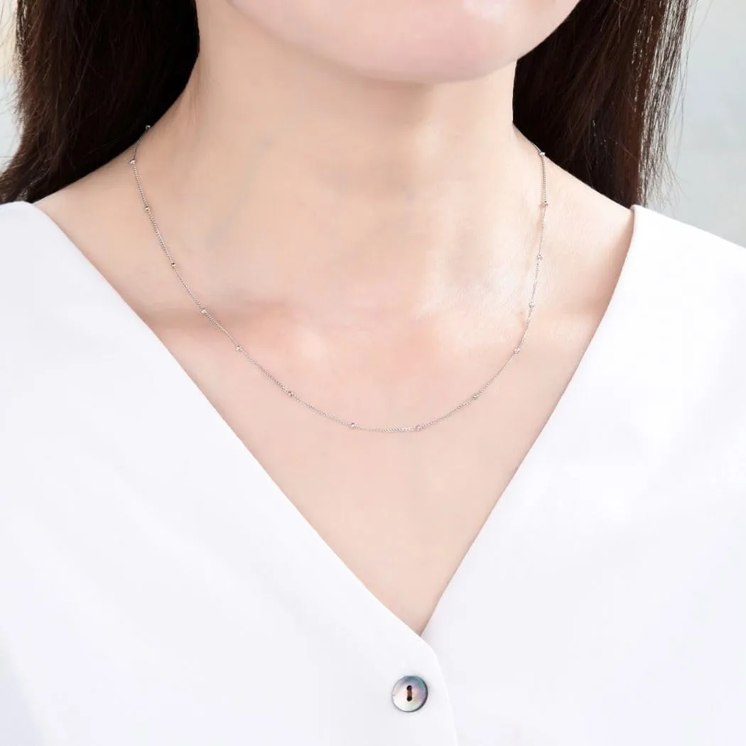 Adabele Solid 925 Sterling Silver Gold Filled 1.9mm Satellite Bead Station Curb Chain Necklace Thin Dainty Tarnish Resistant Hypoallergenic Nickel Free Women Jewelry