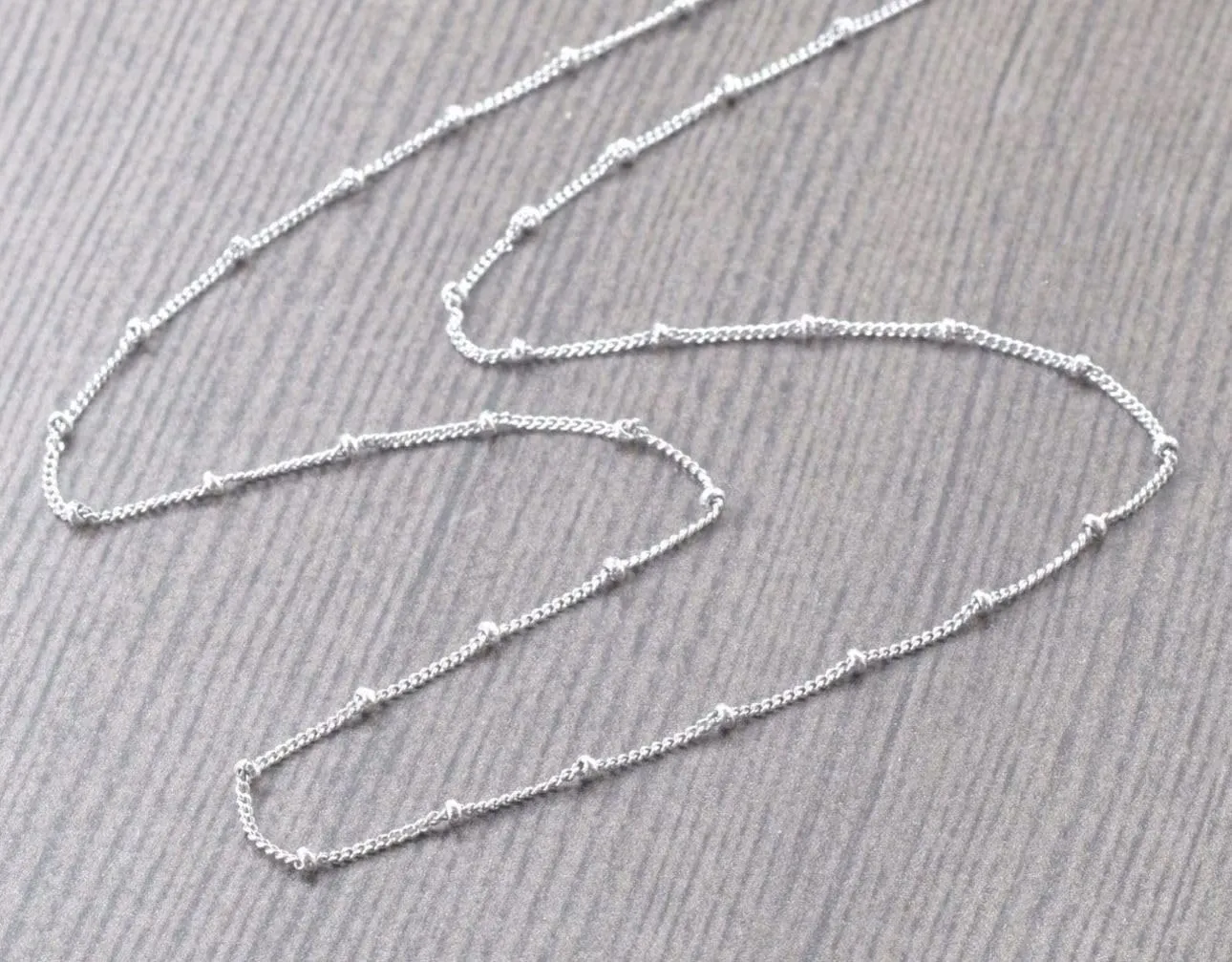 Adabele Solid 925 Sterling Silver Gold Filled 1.9mm Satellite Bead Station Curb Chain Necklace Thin Dainty Tarnish Resistant Hypoallergenic Nickel Free Women Jewelry