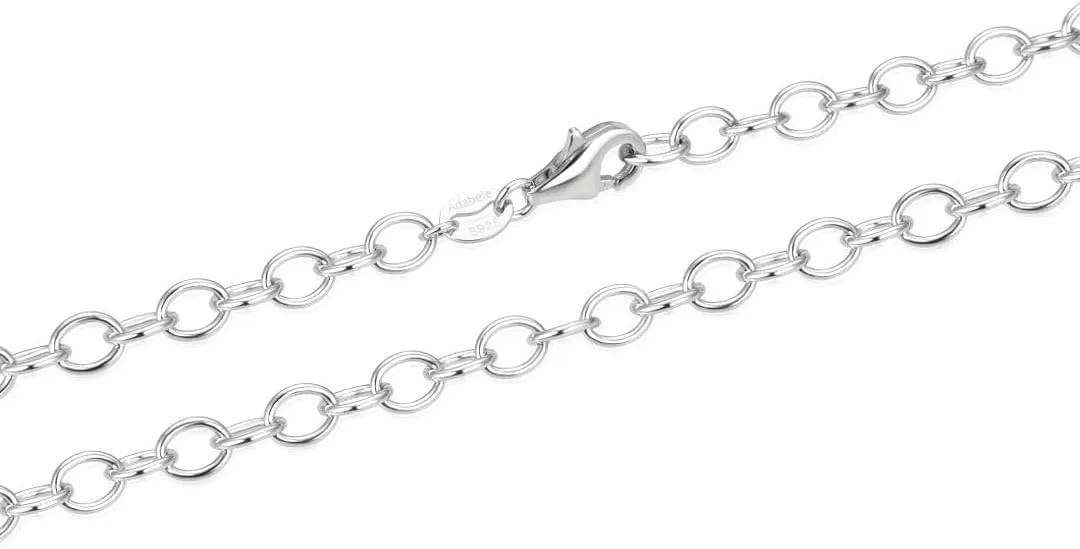Adabele Solid 925 Sterling Silver White Gold Rolo Link Cable Chain Necklace 3mm 4.2mm Large Strong Tarnish Resistant Hypoallergenic Nickel Free Women Men Jewelry