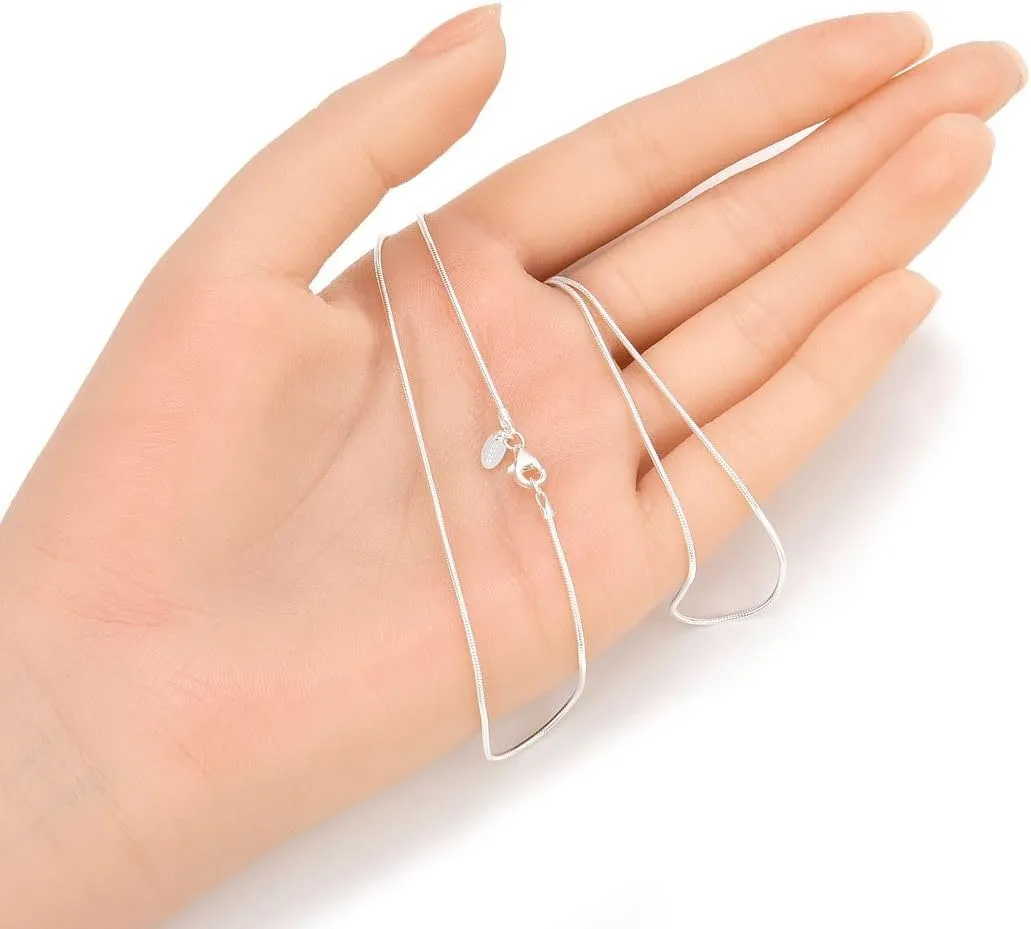 Adabele Solid 925 Sterling Silver White Gold Snake Chain Necklace 1mm 2mm 3mm Thin Large Strong Tarnish Resistant Hypoallergenic Nickel Free Women Men Jewelry