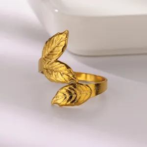 Adjustable Gold Leaves Ring for Women - Stainless Steel Statement Jewelry