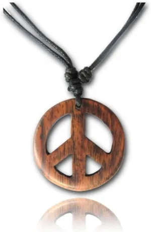 Adjustable Peace Sign Pendant Necklace with Organic Wood - Hippie Accessories and Hippie Costume for 60s or 70s