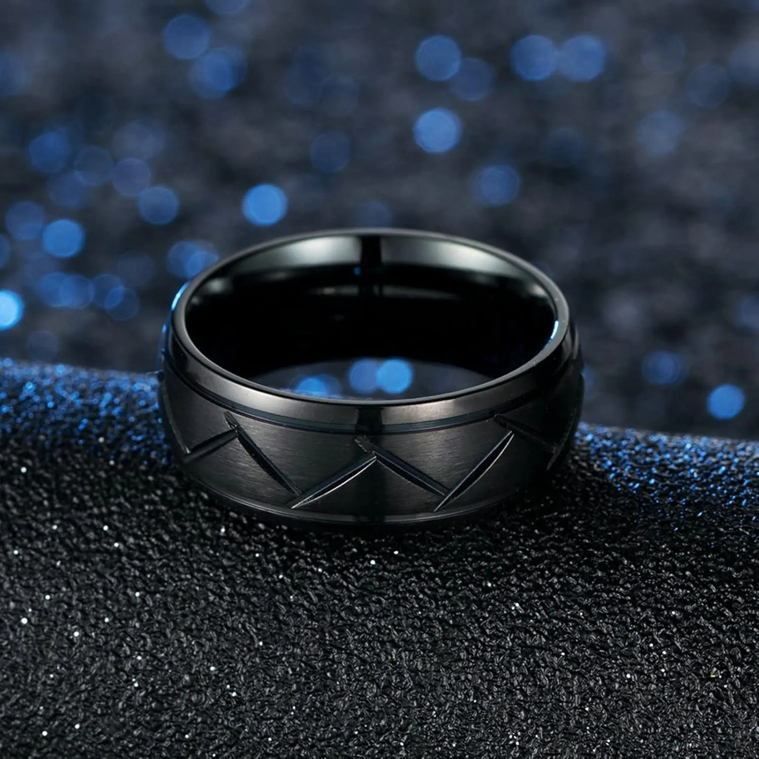 Aienid Vintage Custom Rings Engraved Ring Stainless Steal Black Silver Brushed Ring 8MM