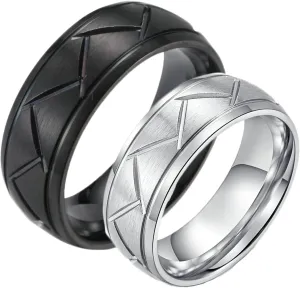 Aienid Vintage Custom Rings Engraved Ring Stainless Steal Black Silver Brushed Ring 8MM