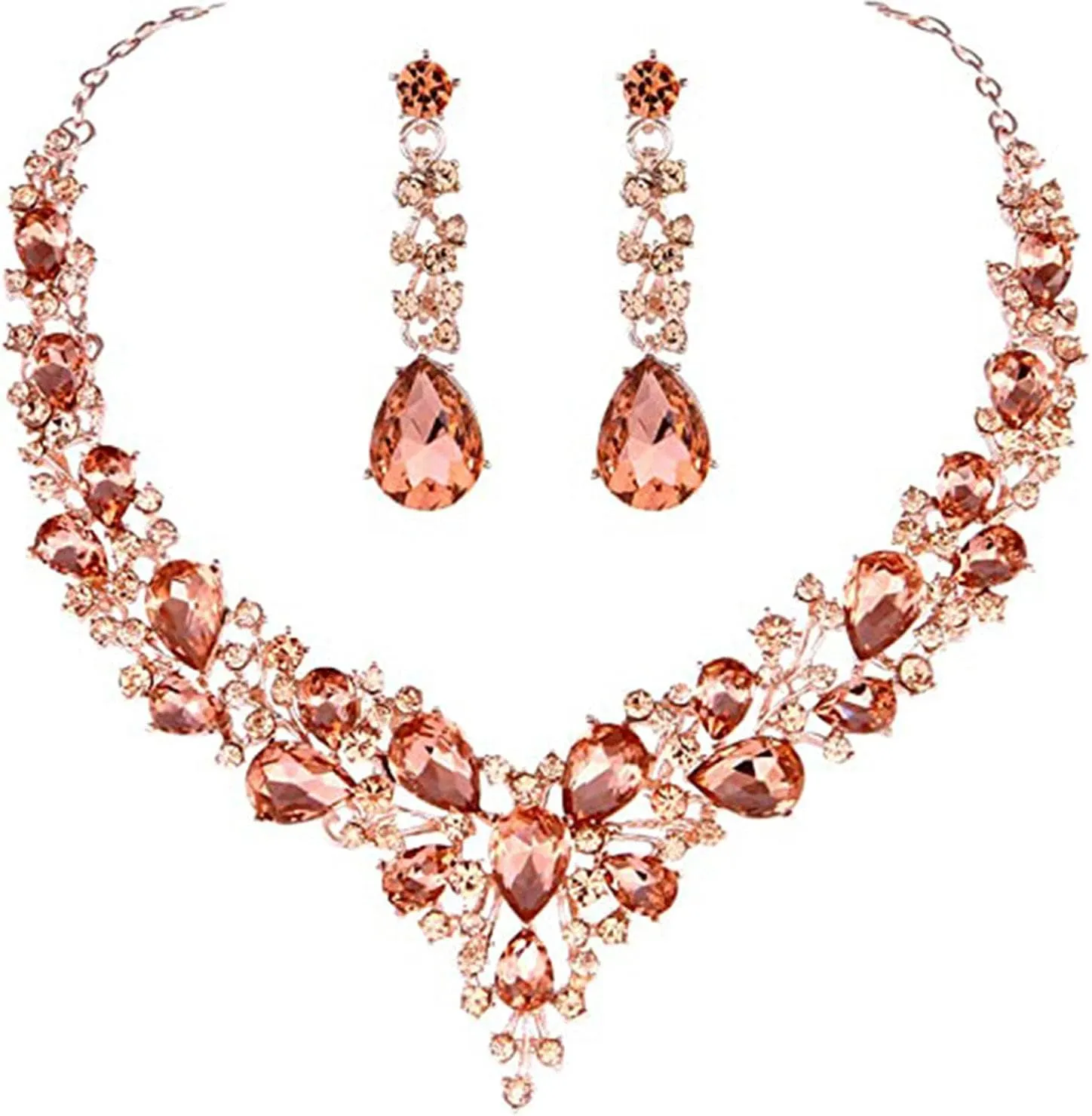 Alloy Wedding Jewelry Set,Hollow Out Lightweight Shiny Rhinestone Necklace Earring Set, Faux Crystal Necklace Earring Set,Delicate Jewelry Necklaces Kit