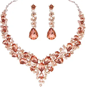 Alloy Wedding Jewelry Set,Hollow Out Lightweight Shiny Rhinestone Necklace Earring Set, Faux Crystal Necklace Earring Set,Delicate Jewelry Necklaces Kit
