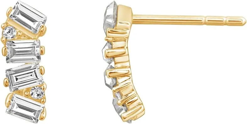 Amazon Essentials Brass Sliver Clear Stud Earrings