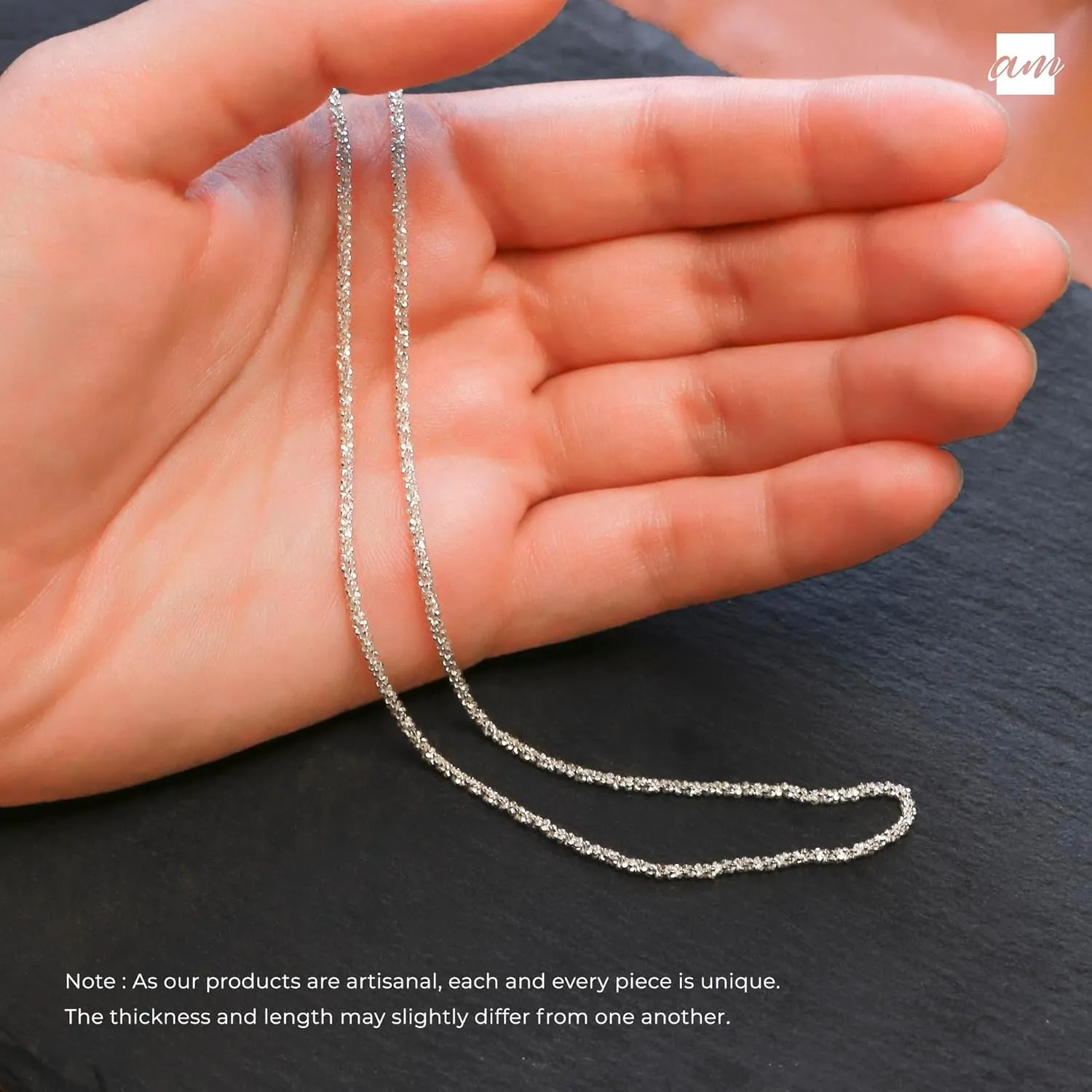 Amberta Italian 925 Sterling Silver Diamond Chain for Women - 1.7 mm Snow/Rock Silver Chain Necklace