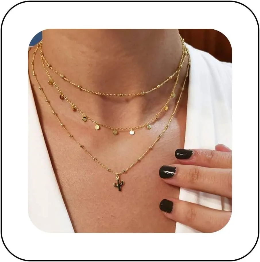 Andelaisi Gold Bohemian Layered Coin Necklace, Vintage Sequin Disc Necklace, Choker Satellite Ball Chain Necklaces for Women