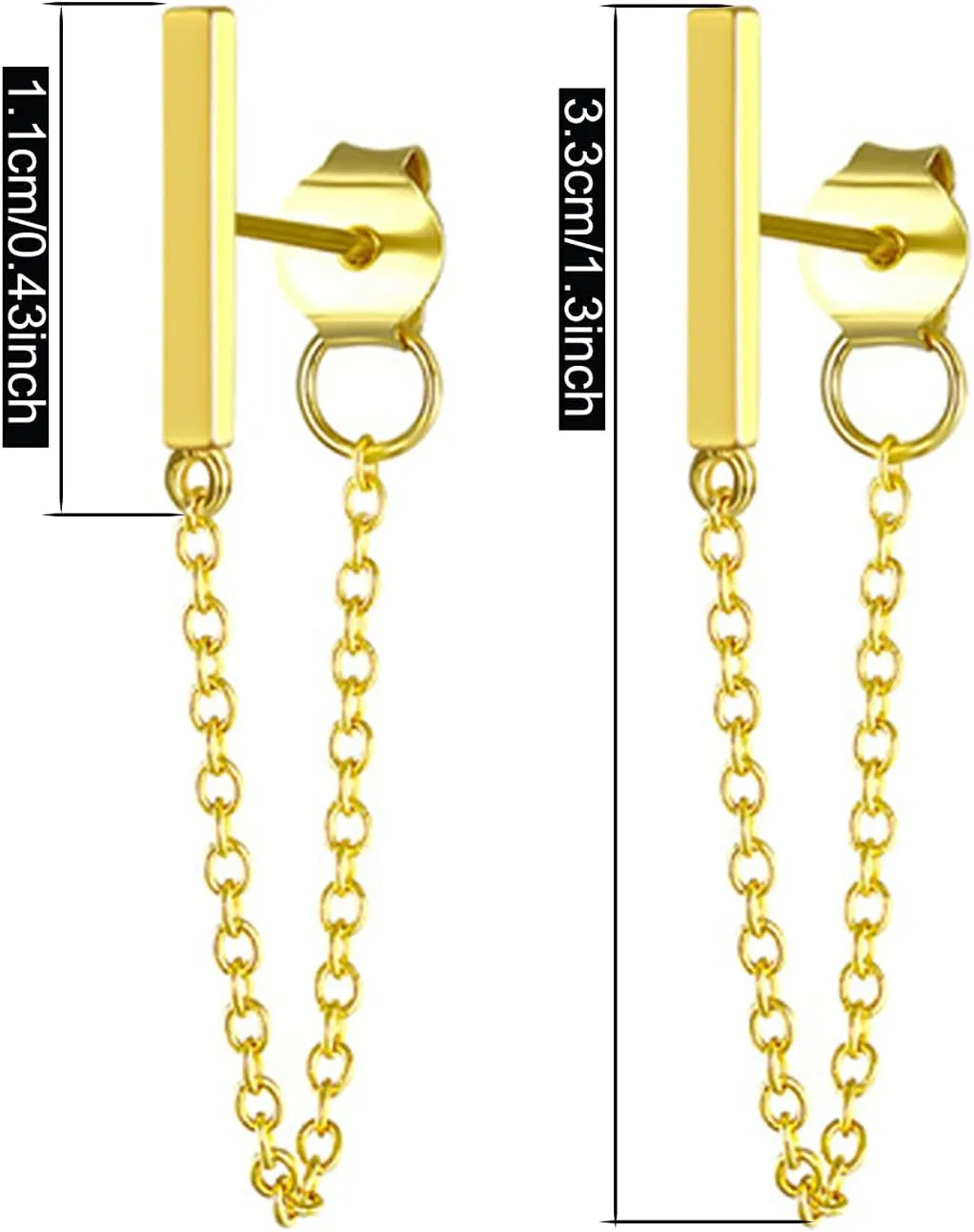 ANDPAI Chic Charm Minimalist 14k Silver Gold Chain Dangle Drop Earrings Punk Small Cute Staple Bar Stud Earrings with Chain for Women Men Statement Jewelry Gifts