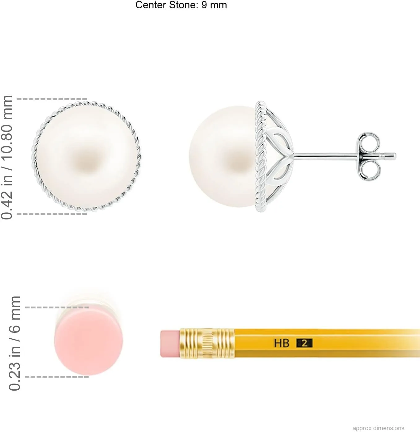 ANGARA Freshwater Cultured Pearl Solitaire Stud Earrings for Women in Sterling Silver / 14K Solid Gold | June Birthstone, Birthday, Engagement, Anniversary, Wedding Jewelry Gift for Women